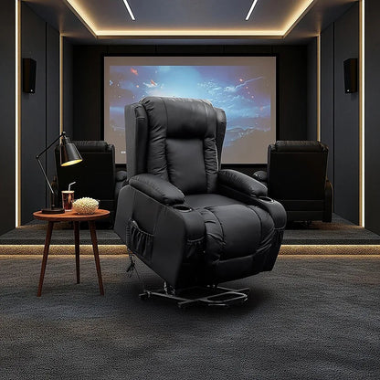 Recliner Chair – Electric Massage Lift Chair with Heat Function PU Leather Lounge Sofa Black - Mekamart Australia