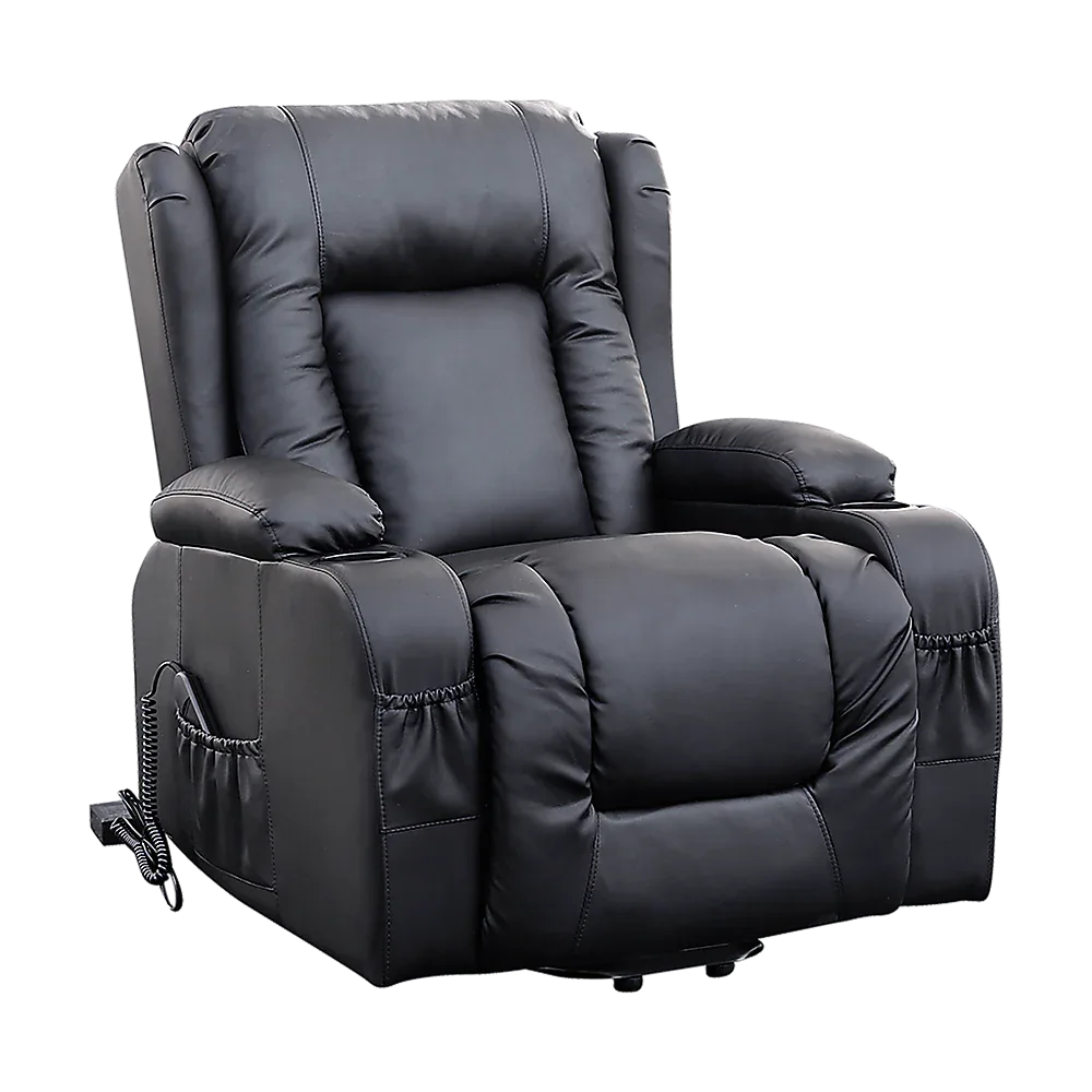 Recliner Chair – Electric Massage Lift Chair with Heat Function PU Leather Lounge Sofa Black - Mekamart Australia