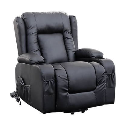 Recliner Chair – Electric Massage Lift Chair with Heat Function PU Leather Lounge Sofa Black - Mekamart Australia