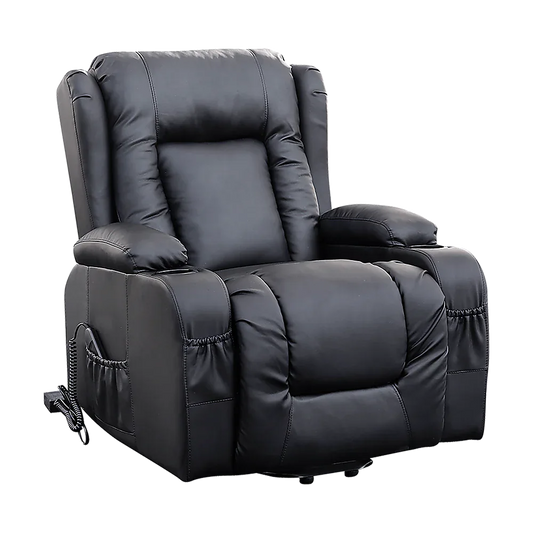 Recliner Chair – Electric Massage Lift Chair with Heat Function PU Leather Lounge Sofa Black - Mekamart Australia