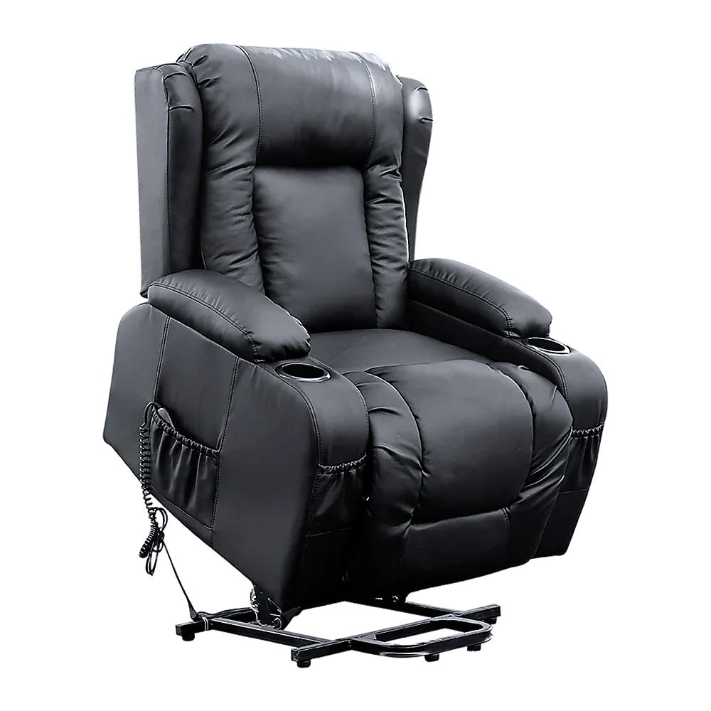 Recliner Chair – Electric Massage Lift Chair with Heat Function PU Leather Lounge Sofa Black - Mekamart Australia
