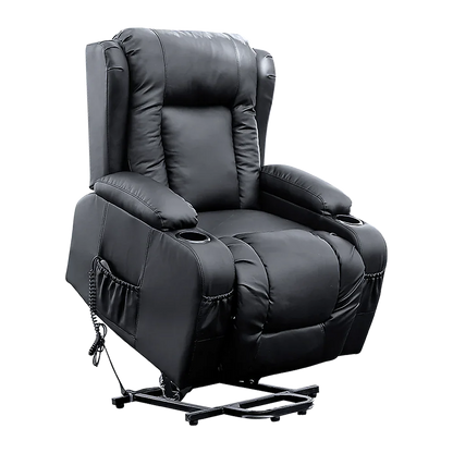 Recliner Chair – Electric Massage Lift Chair with Heat Function PU Leather Lounge Sofa Black - Mekamart Australia