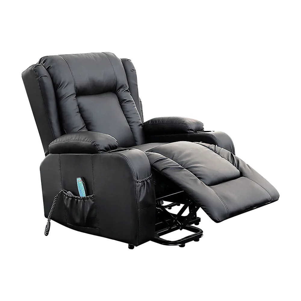 Recliner Chair – Electric Massage Lift Chair with Heat Function PU Leather Lounge Sofa Black - Mekamart Australia
