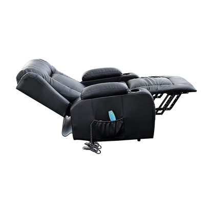 Recliner Chair – Electric Massage Lift Chair with Heat Function PU Leather Lounge Sofa Black - Mekamart Australia