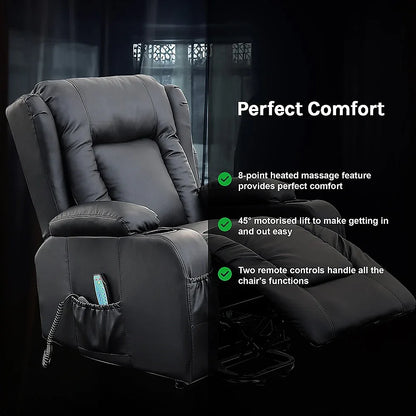 Recliner Chair – Electric Massage Lift Chair with Heat Function PU Leather Lounge Sofa Black - Mekamart Australia