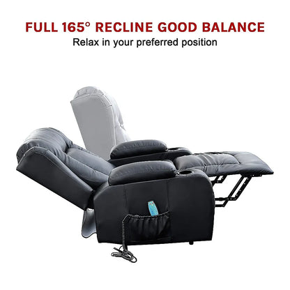 Recliner Chair – Electric Massage Lift Chair with Heat Function PU Leather Lounge Sofa Black - Mekamart Australia