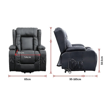 Recliner Chair – Electric Massage Lift Chair with Heat Function PU Leather Lounge Sofa Black - Mekamart Australia