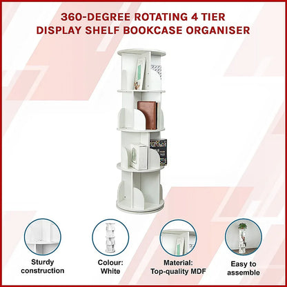 360-degree Rotating 4 Tier Display Shelf Bookcase Organiser - Mekamart Australia