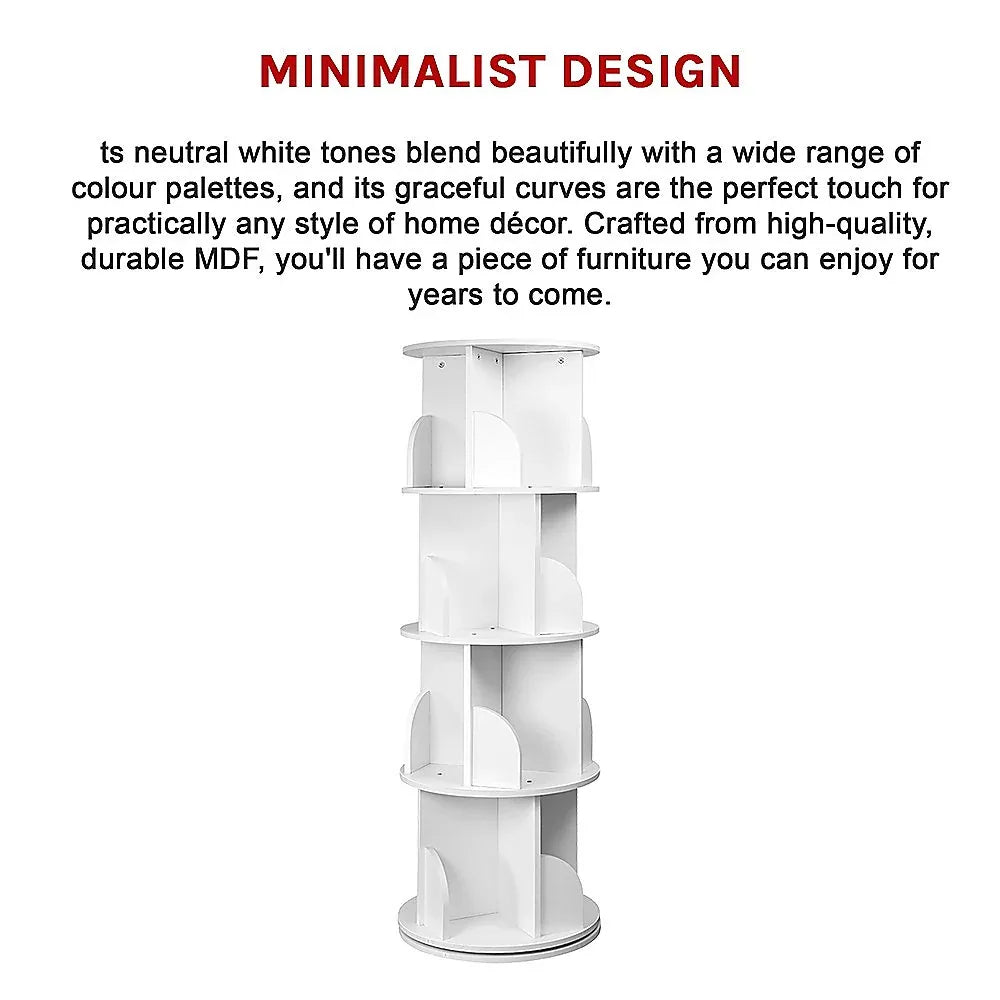 360-degree Rotating 4 Tier Display Shelf Bookcase Organiser - Mekamart Australia