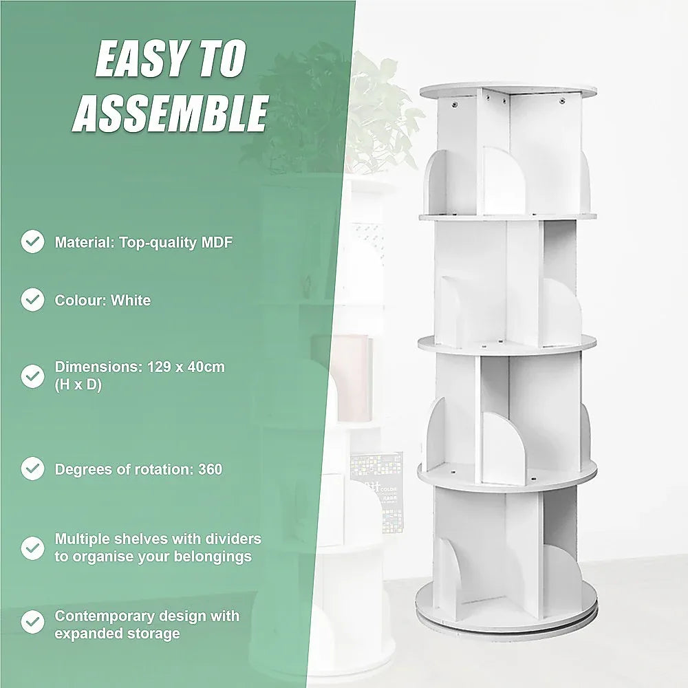 360-degree Rotating 4 Tier Display Shelf Bookcase Organiser - Mekamart Australia