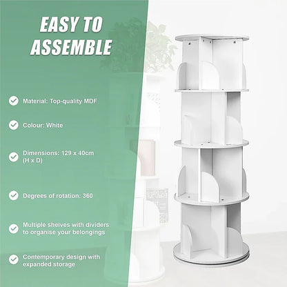 360-degree Rotating 4 Tier Display Shelf Bookcase Organiser - Mekamart Australia
