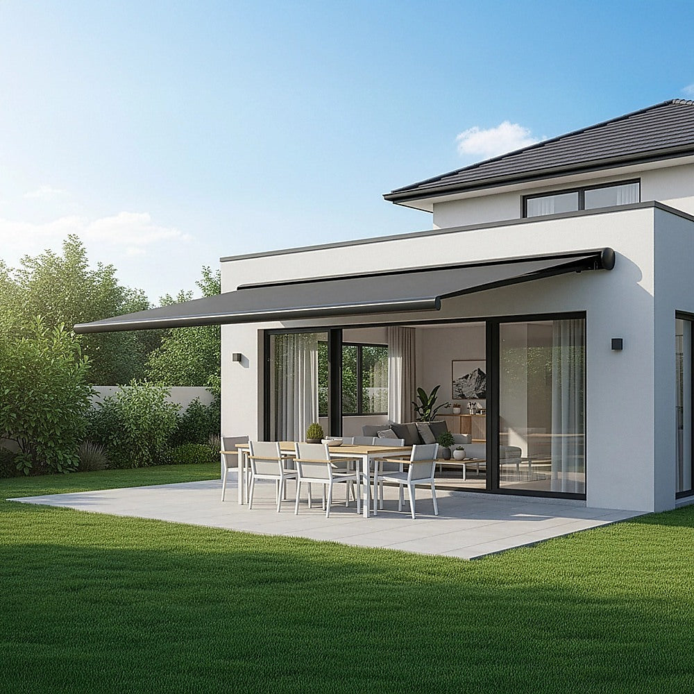 5.5m x 3.0m Retractable Folding Arm Awning Heavy Duty Full Cassette Motorised