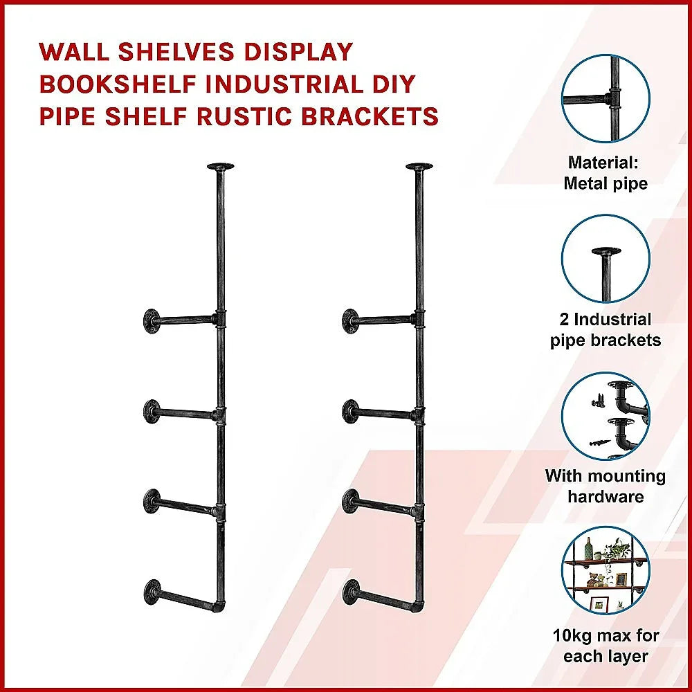 Wall Shelves Display Bookshelf Industrial DIY Pipe Shelf Rustic Brackets - Mekamart Australia