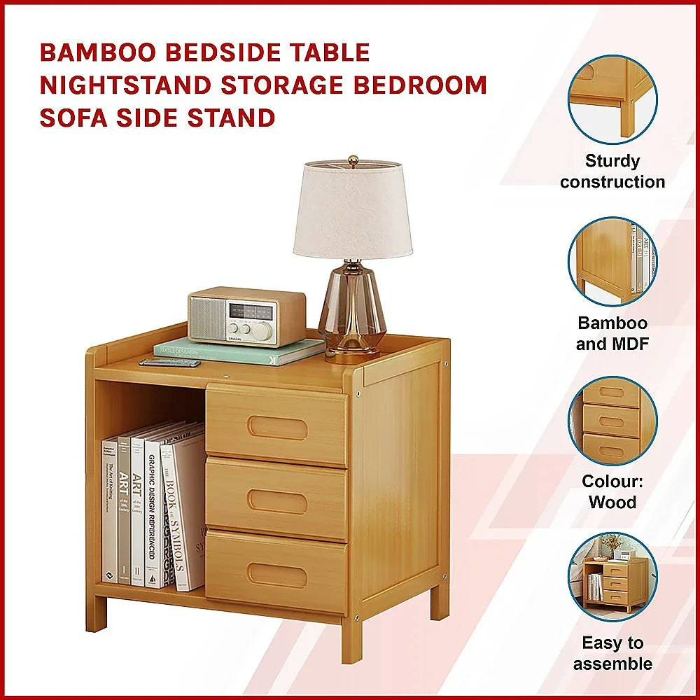 Bamboo Bedside Table Nightstand Storage Bedroom Sofa Side Stand - Mekamart Australia