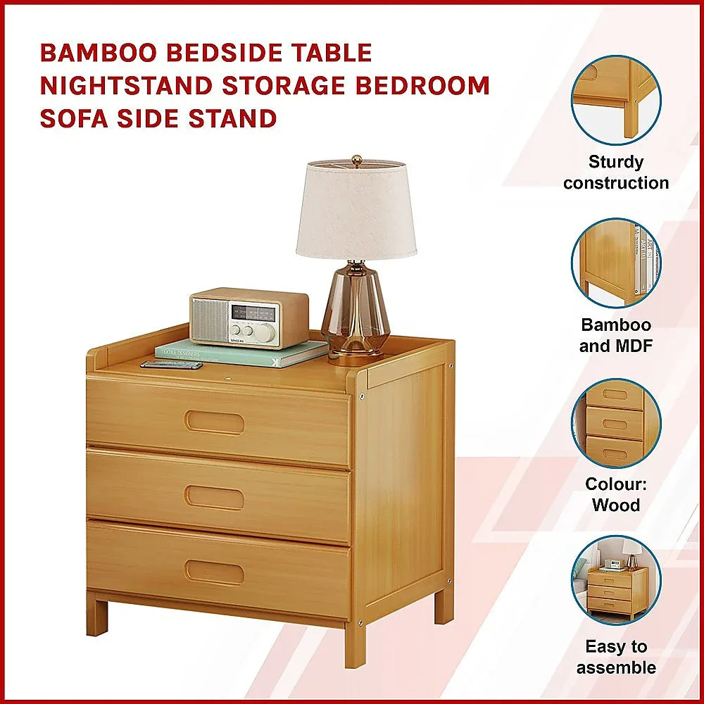 Bamboo Bedside Table Nightstand Storage Bedroom Sofa Side Stand - Mekamart Australia