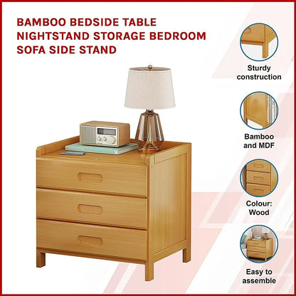 Bamboo Bedside Table Nightstand Storage Bedroom Sofa Side Stand - Mekamart Australia