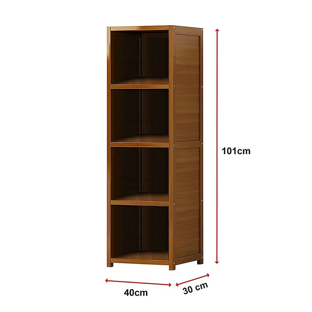Bamboo 4-Shelf Bookcase – Adjustable Display Storage Rack Stand for Living Room, Bedroom, Office or Home Organisation - Mekamart Australia