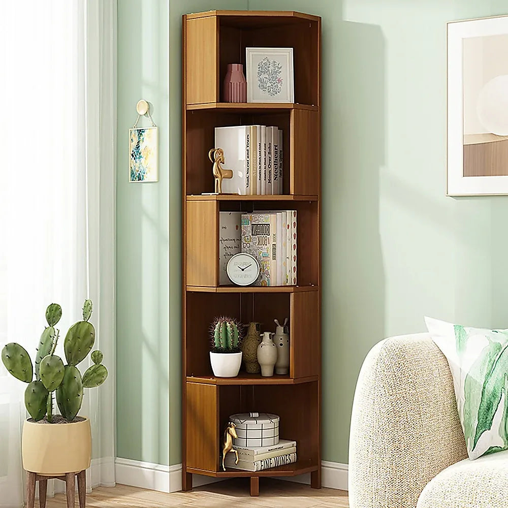 5-Shelf Corner Bookcase Industrial Bookshelf Display Storage Stand - Mekamart Australia