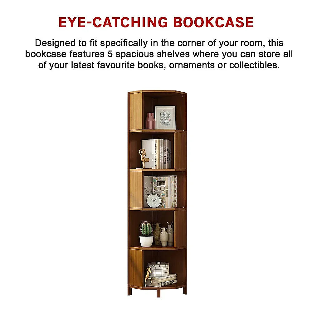 5-Shelf Corner Bookcase Industrial Bookshelf Display Storage Stand - Mekamart Australia