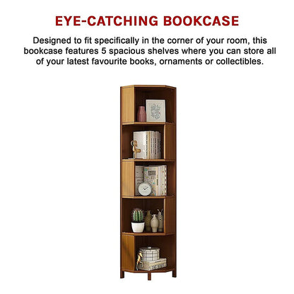 5-Shelf Corner Bookcase Industrial Bookshelf Display Storage Stand - Mekamart Australia
