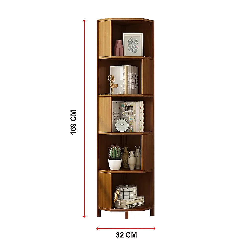 5-Shelf Corner Bookcase Industrial Bookshelf Display Storage Stand - Mekamart Australia