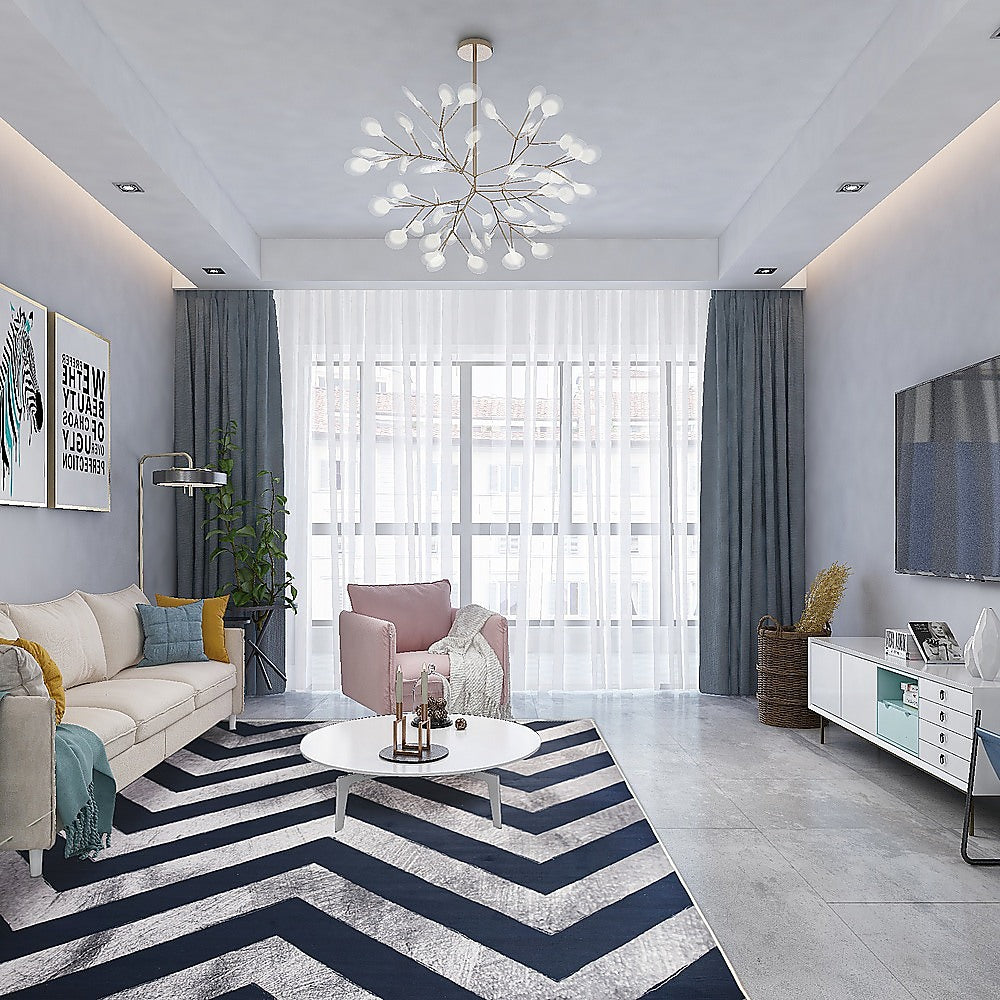 200x300cm Large Floor Blue Chevron Stripes Rug – Modern Area Carpet for Bedroom & Lounge