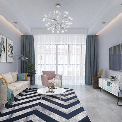 200x300cm Large Floor Blue Chevron Stripes Rug – Modern Area Carpet for Bedroom & Lounge