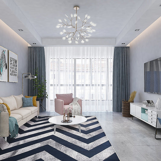 200x300cm Large Floor Blue Chevron Stripes Rug – Modern Area Carpet for Bedroom & Lounge