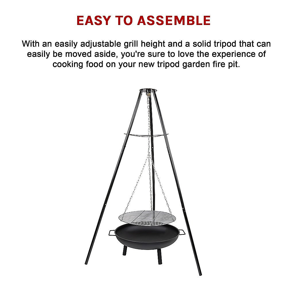 Tripod Garden Fire Pit BBQ – Cast Iron & Steel Round Outdoor Fire Bowl