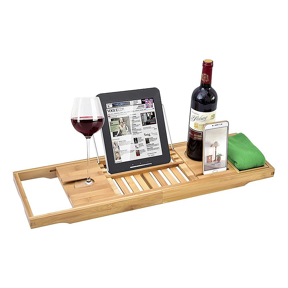 Bathroom Bamboo Bath Caddy Wine Glass Holder Table Tray Bathtub Rack Soap Shelf