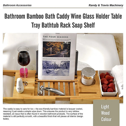 Bathroom Bamboo Bath Caddy Wine Glass Holder Table Tray Bathtub Rack Soap Shelf