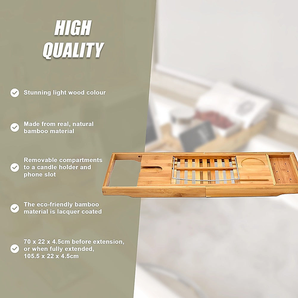 Bathroom Bamboo Bath Caddy Wine Glass Holder Table Tray Bathtub Rack Soap Shelf