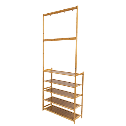 Large Wooden 5 Tiers Hat Coat Stand Clothes Shoe Rack Hanger Hooks Shelf Storage