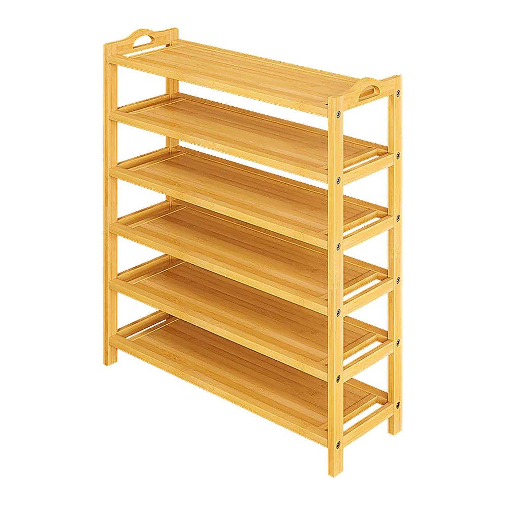 6 Layers Natural Wood Bamboo Shelf Entryway Storage Shoe Rack Home Furniture - Mekamart Australia