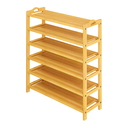 6 Layers Natural Wood Bamboo Shelf Entryway Storage Shoe Rack Home Furniture - Mekamart Australia