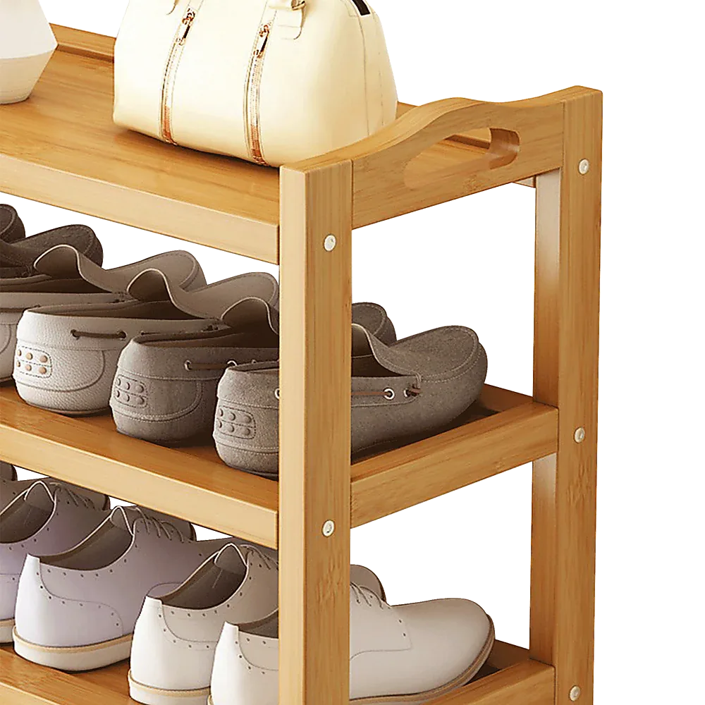 6 Layers Natural Wood Bamboo Shelf Entryway Storage Shoe Rack Home Furniture - Mekamart Australia