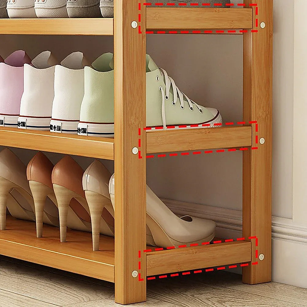 6 Layers Natural Wood Bamboo Shelf Entryway Storage Shoe Rack Home Furniture - Mekamart Australia