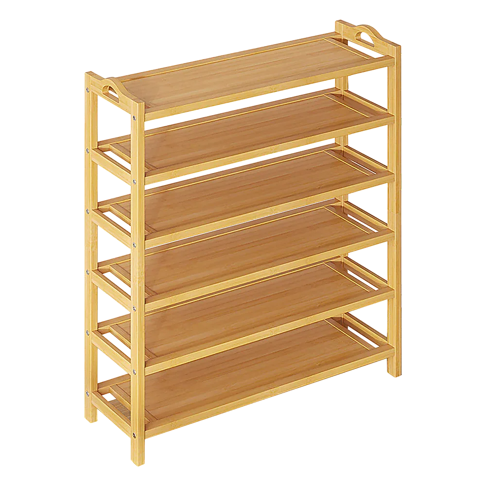 6 Layers Natural Wood Bamboo Shelf Entryway Storage Shoe Rack Home Furniture - Mekamart Australia