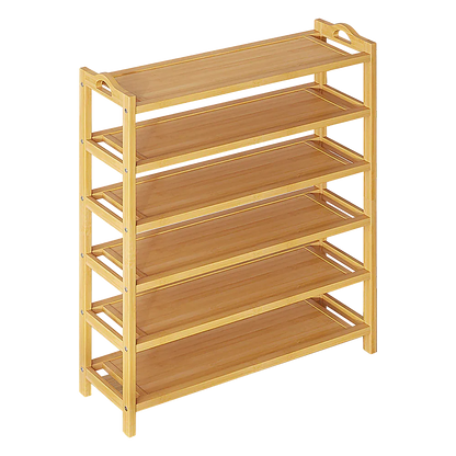 6 Layers Natural Wood Bamboo Shelf Entryway Storage Shoe Rack Home Furniture - Mekamart Australia