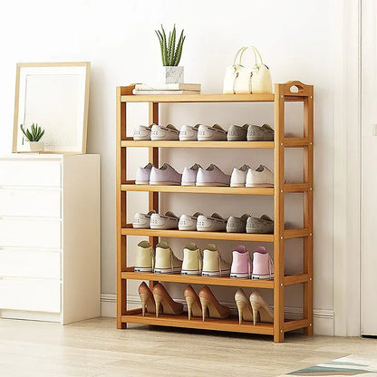 6 Layers Natural Wood Bamboo Shelf Entryway Storage Shoe Rack Home Furniture - Mekamart Australia