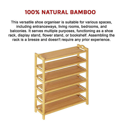 6 Layers Natural Wood Bamboo Shelf Entryway Storage Shoe Rack Home Furniture - Mekamart Australia