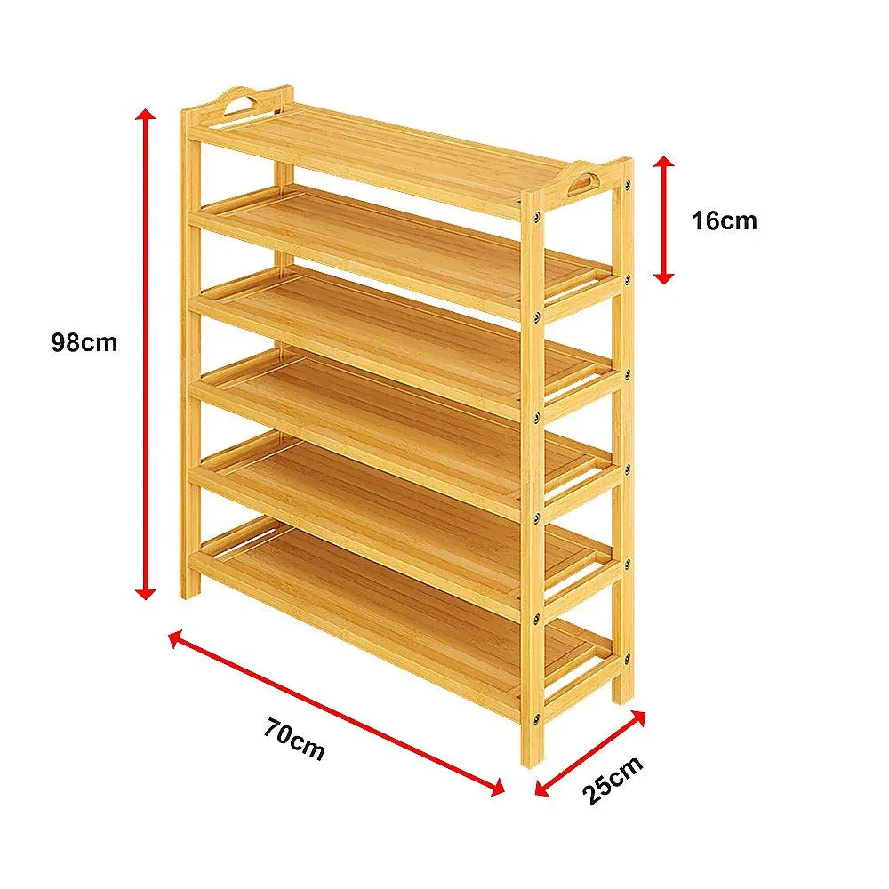 6 Layers Natural Wood Bamboo Shelf Entryway Storage Shoe Rack Home Furniture - Mekamart Australia
