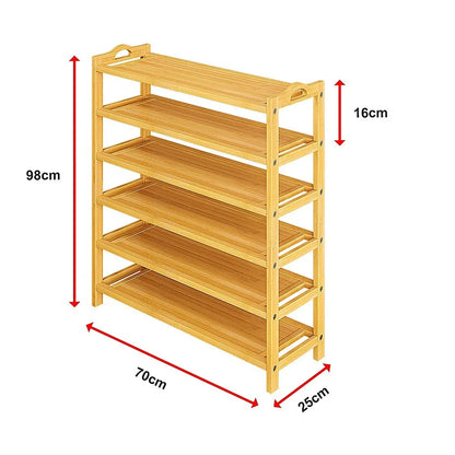 6 Layers Natural Wood Bamboo Shelf Entryway Storage Shoe Rack Home Furniture - Mekamart Australia