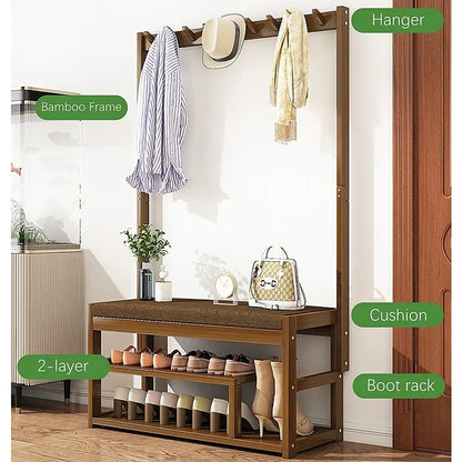 97x168cm Hallway Bench Coat Rack Stand Multifunctional Hall Shelf Entryway