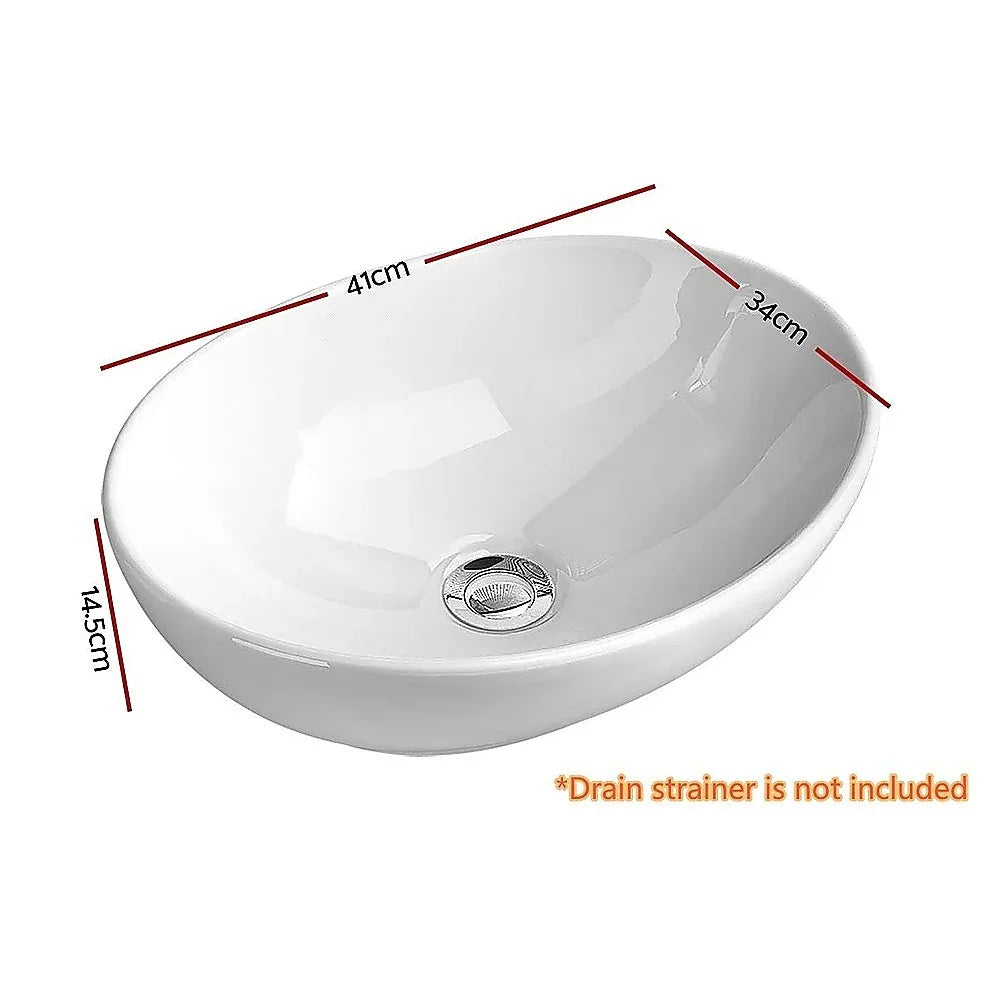 Ceramic Bathroom Basin Vanity Sink Oval Above Counter Top Mount Bowl - Mekamart Australia