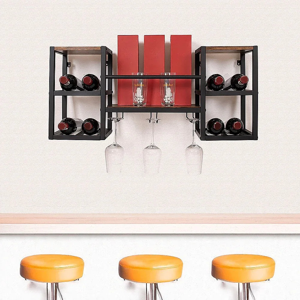 Wall Mounted Wine Rack 3 Stem Glass Holder Storage Organiser - Mekamart Australia