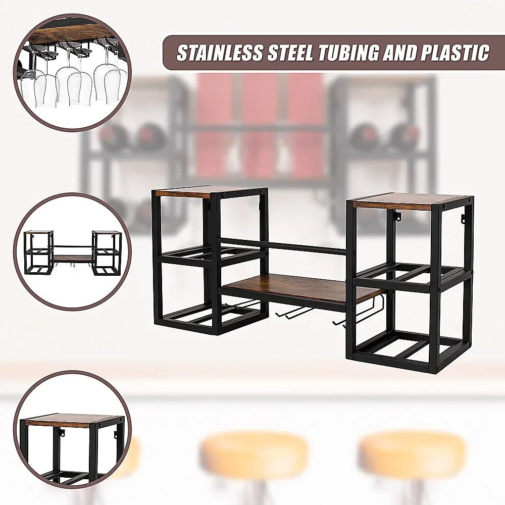 Wall Mounted Wine Rack 3 Stem Glass Holder Storage Organiser - Mekamart Australia