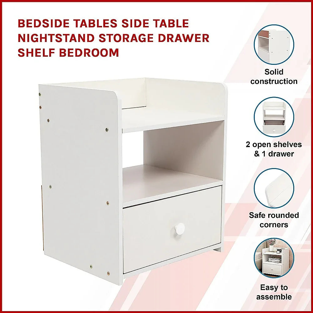 Bedside Tables Side Table Nightstand Storage Drawer Shelf Bedroom - Mekamart Australia