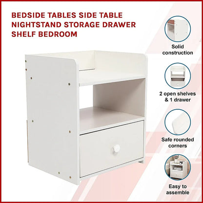 Bedside Tables Side Table Nightstand Storage Drawer Shelf Bedroom - Mekamart Australia