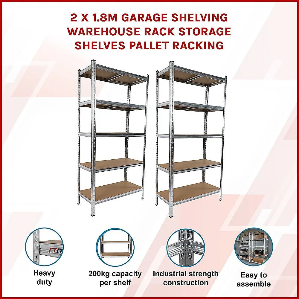 2 x 1.8M Garage Shelving Warehouse Rack Storage Shelves Pallet Racking - Mekamart Australia